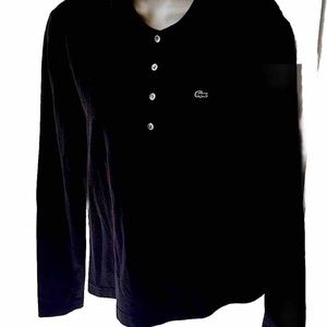 LACOSTE polo top blouse black 94% cotton long sleeves made in France size 46